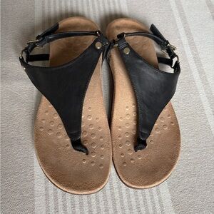Vionic Black Leather T-Strap Women's Sandals Adjustable Straps Size EU 37.5 / 7